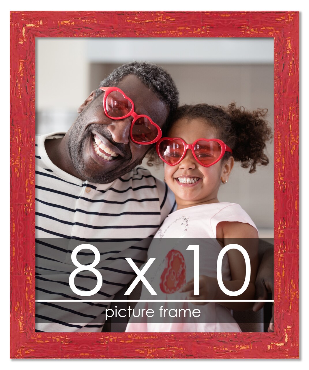 Photo Size Shabby Chic Red Picture Frame - UV Acrylic, Foam Board Backing, Hanging Hardware